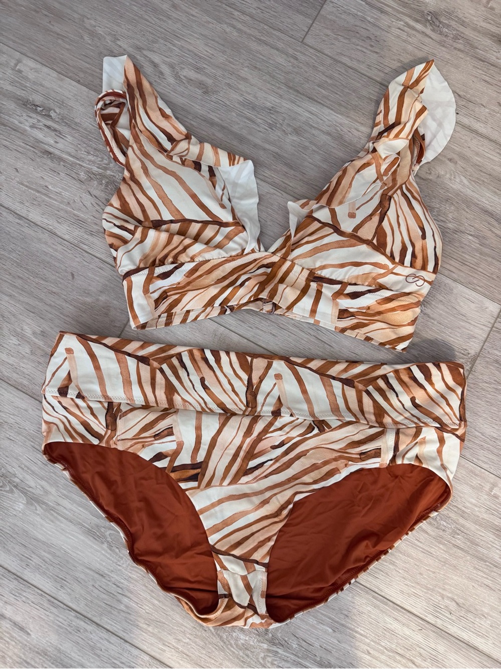 Striped Safari Print Calia Bikini Set in Cream and Rust